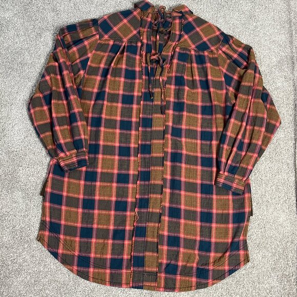 Free People We The Free Plaid Tunic Womens XS Shirt Dress Oversized Button Up - Picture 3 of 9